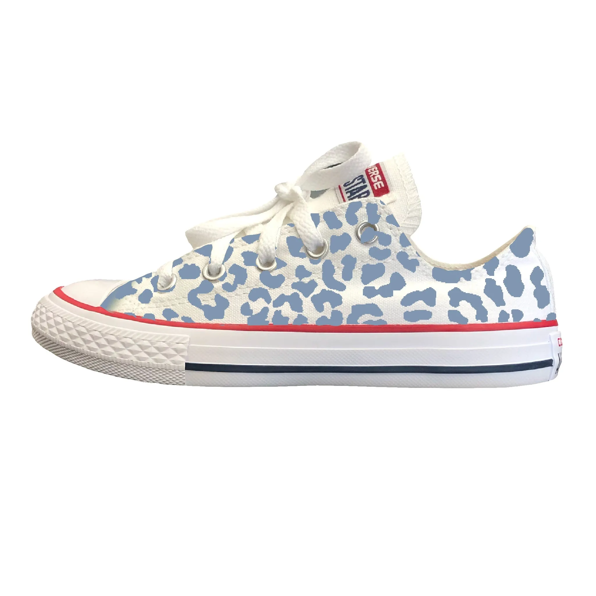 Navy Cheetah Shoes - Custom White Low Tops