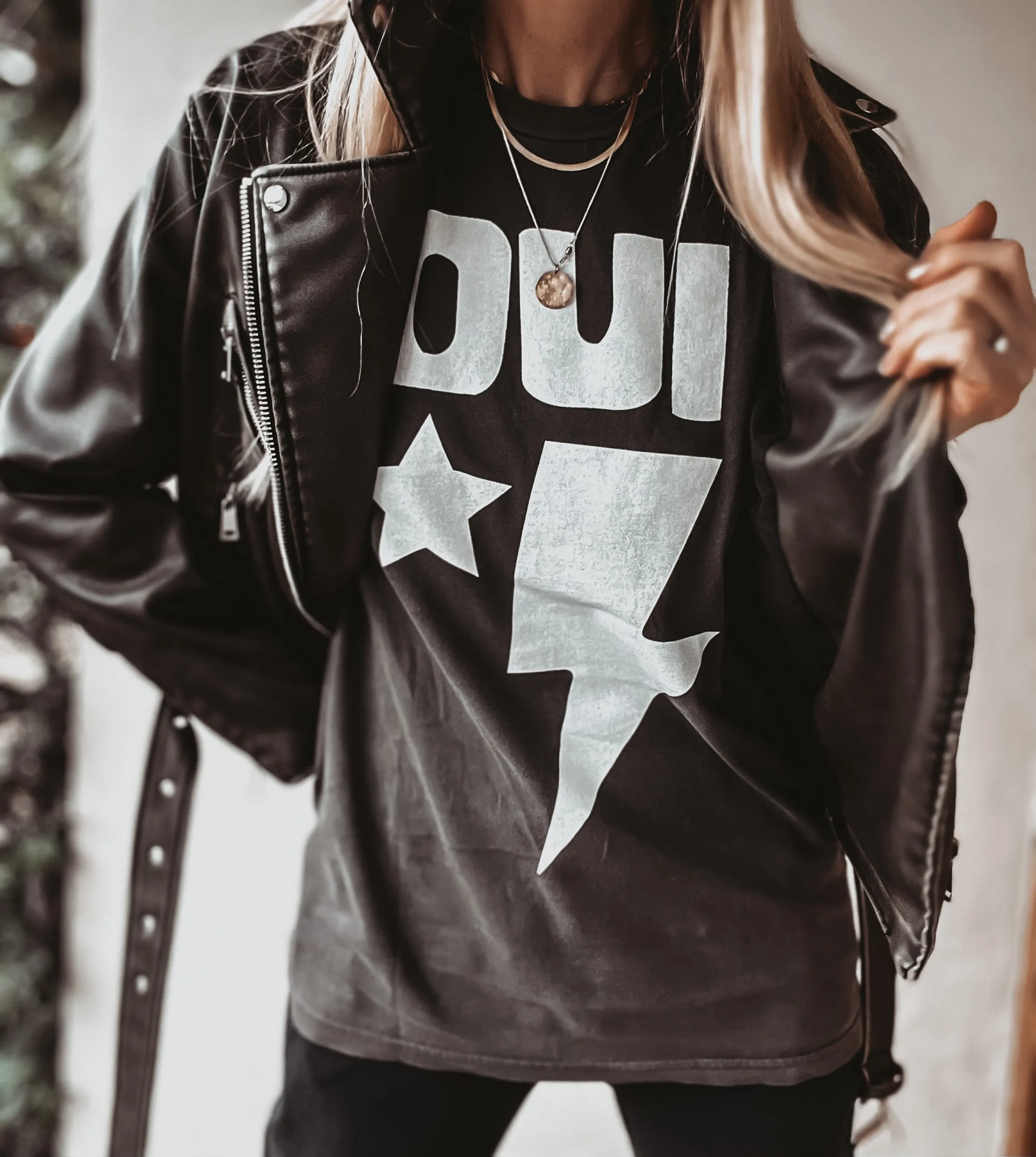 OUI star & strike vintage black tee *boyfriend fit*