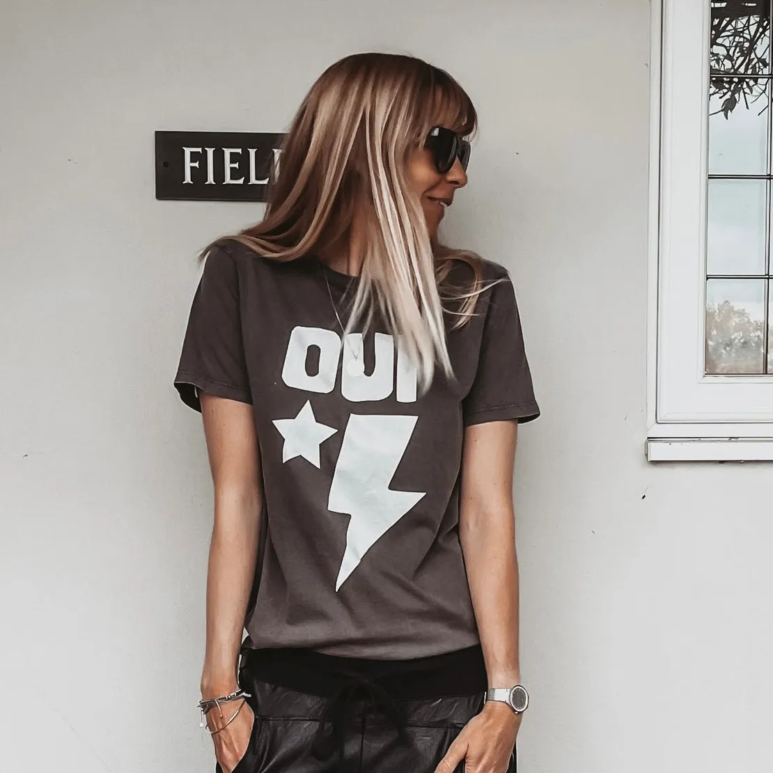 OUI star & strike vintage black tee *boyfriend fit*