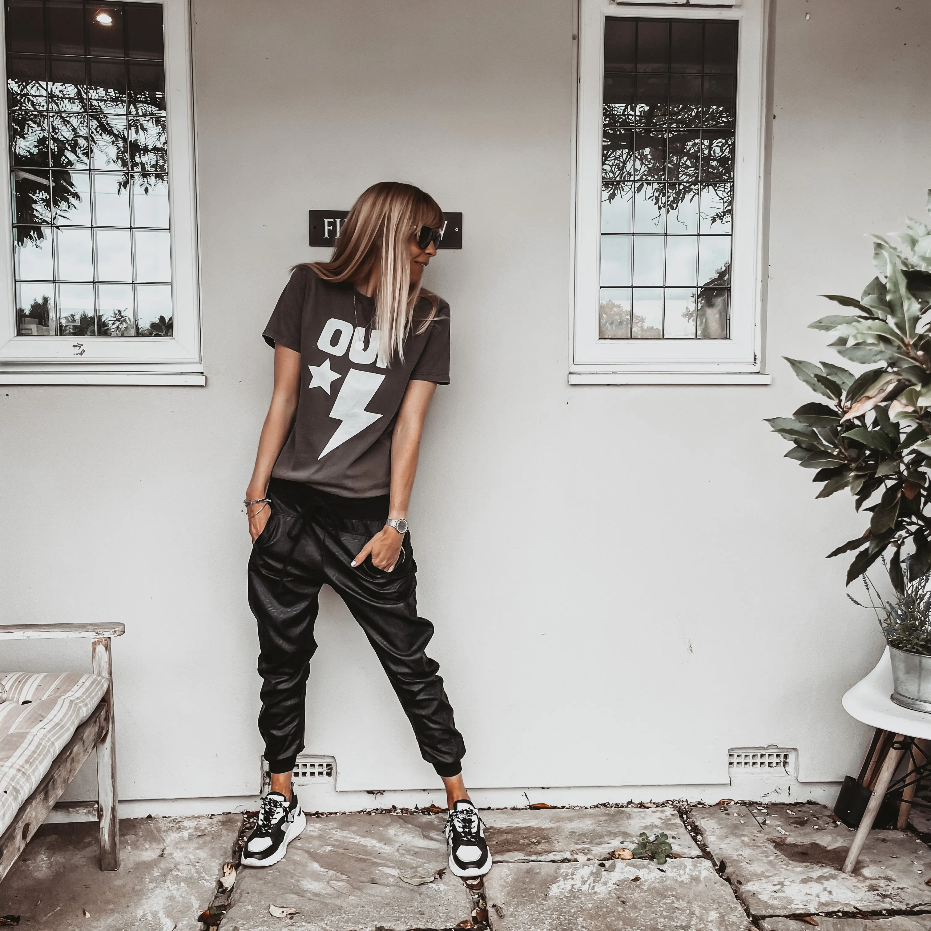 OUI star & strike vintage black tee *boyfriend fit*