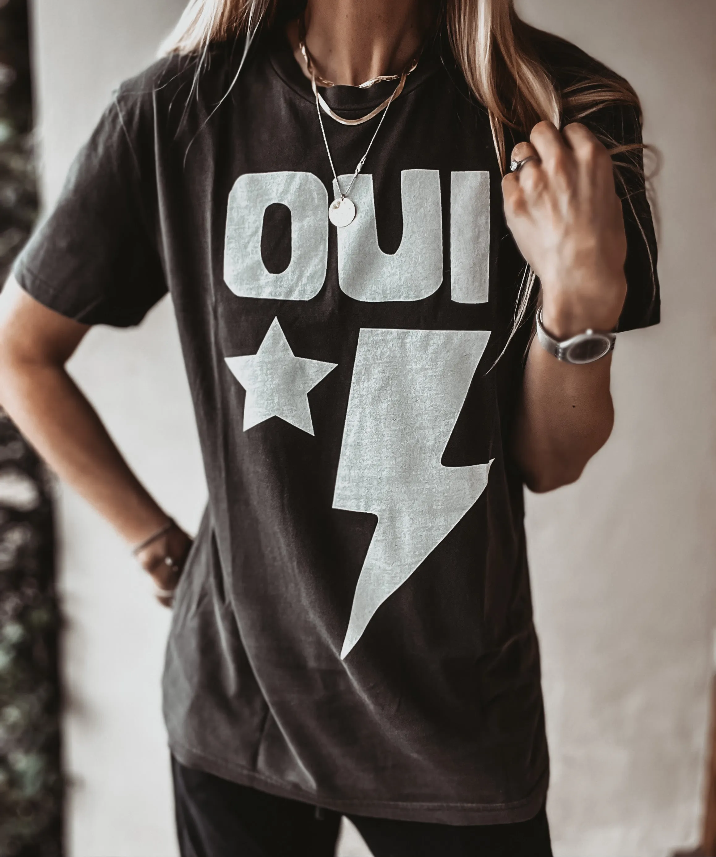 OUI star & strike vintage black tee *boyfriend fit*