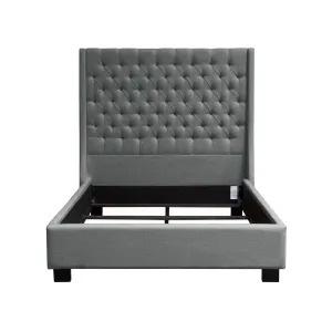 Park Avenue Eastern King Tufted Bed with Vintage Wing in Grey Linen by Diamond Sofa