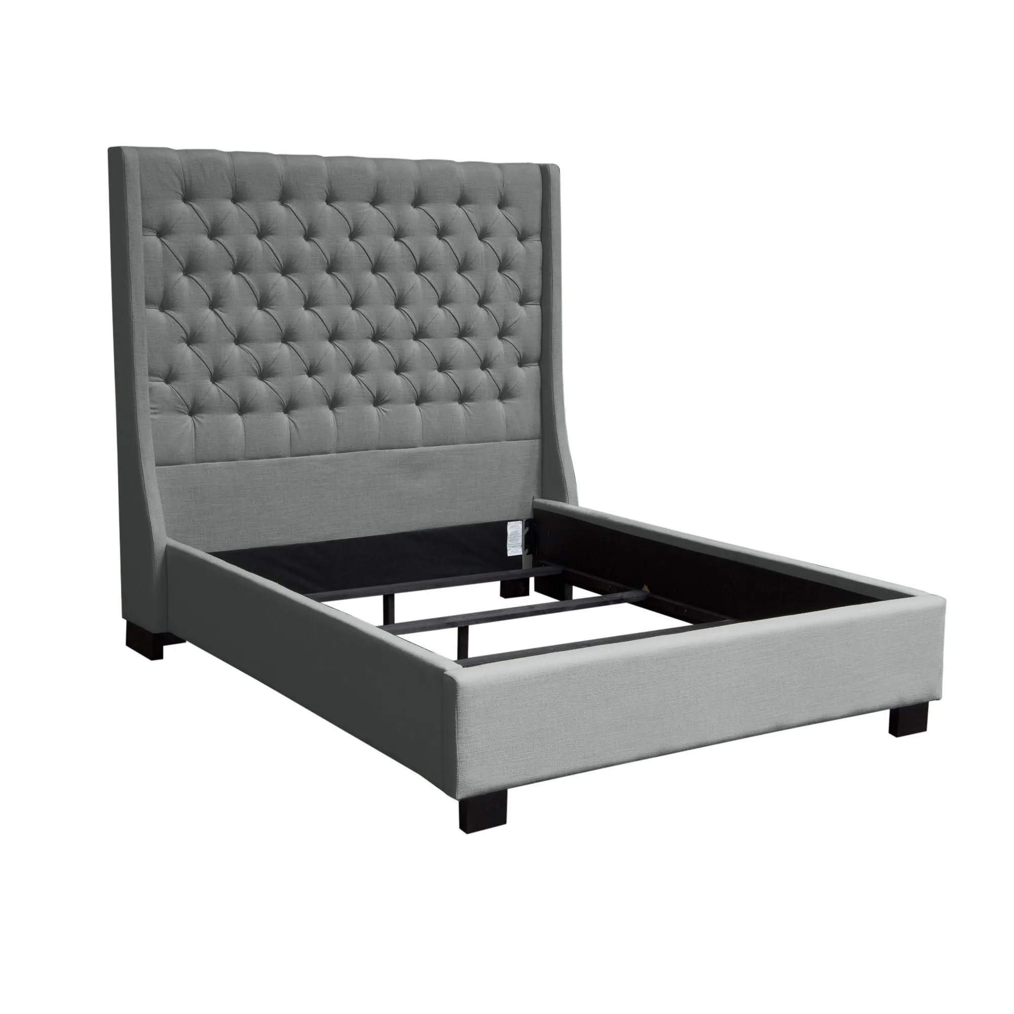 Park Avenue Eastern King Tufted Bed with Vintage Wing in Grey Linen by Diamond Sofa