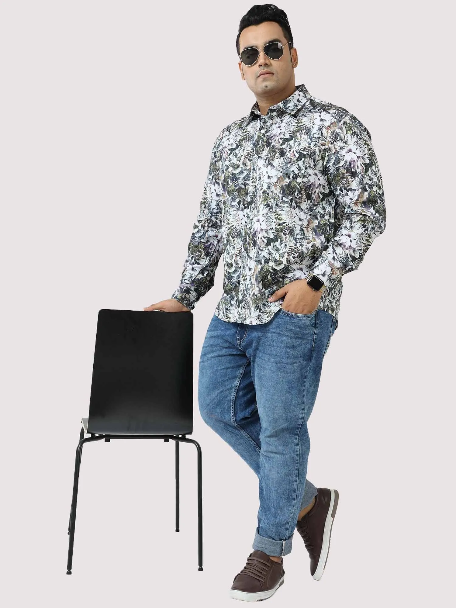 Pastel Floral Digital Printed Full Sleeve Men's Plus Size