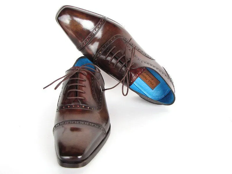 Paul Parkman Captoe Oxfords Anthracite Brown Hand-Painted Leather