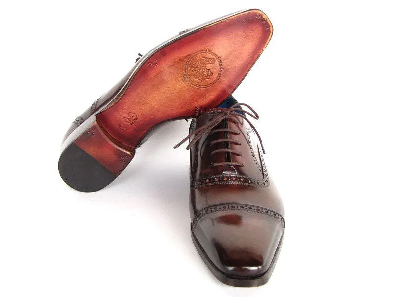 Paul Parkman Captoe Oxfords Anthracite Brown Hand-Painted Leather