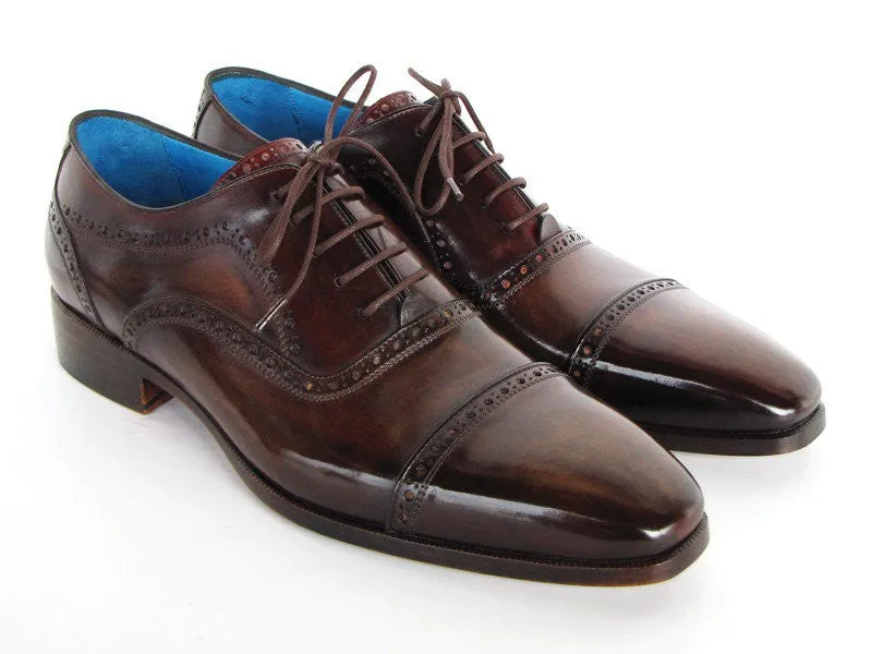 Paul Parkman Captoe Oxfords Anthracite Brown Hand-Painted Leather