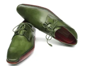 Paul Parkman Men's Ghillie Lacing Side Handsewn Dress Shoes - Green Leather Upper And Leather Sole