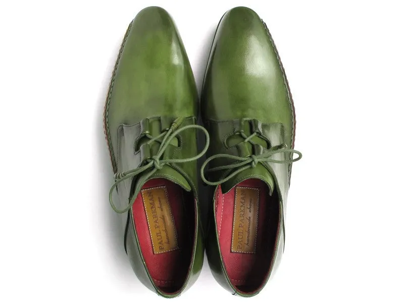 Paul Parkman Men's Ghillie Lacing Side Handsewn Dress Shoes - Green Leather Upper And Leather Sole