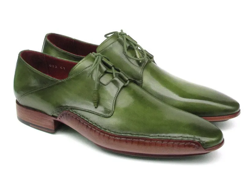 Paul Parkman Men's Ghillie Lacing Side Handsewn Dress Shoes - Green Leather Upper And Leather Sole