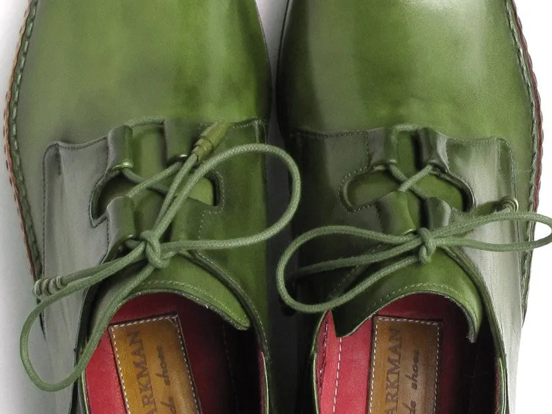 Paul Parkman Men's Ghillie Lacing Side Handsewn Dress Shoes - Green Leather Upper And Leather Sole