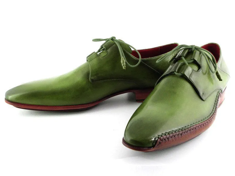 Paul Parkman Men's Ghillie Lacing Side Handsewn Dress Shoes - Green Leather Upper And Leather Sole