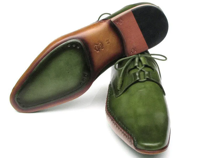 Paul Parkman Men's Ghillie Lacing Side Handsewn Dress Shoes - Green Leather Upper And Leather Sole