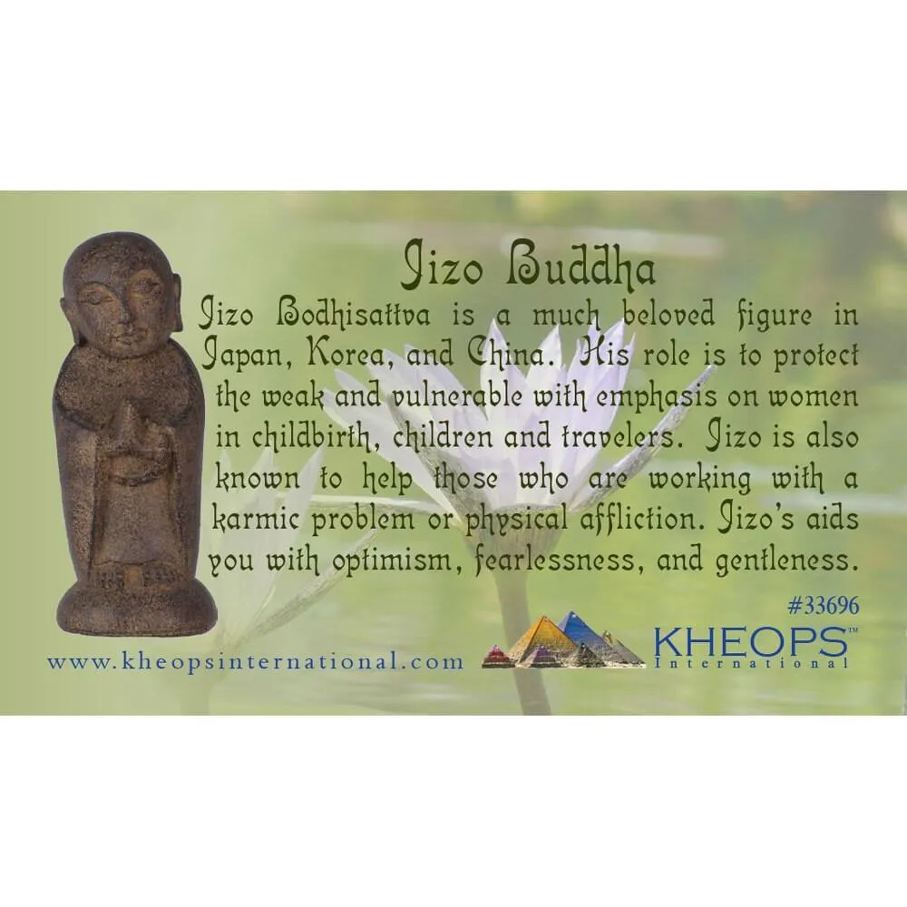 Praying Jizo Buddah Volcanic Stone Statue *Green*