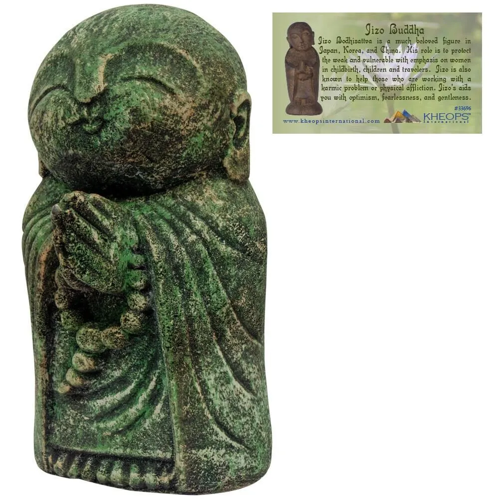 Praying Jizo Buddah Volcanic Stone Statue *Green*