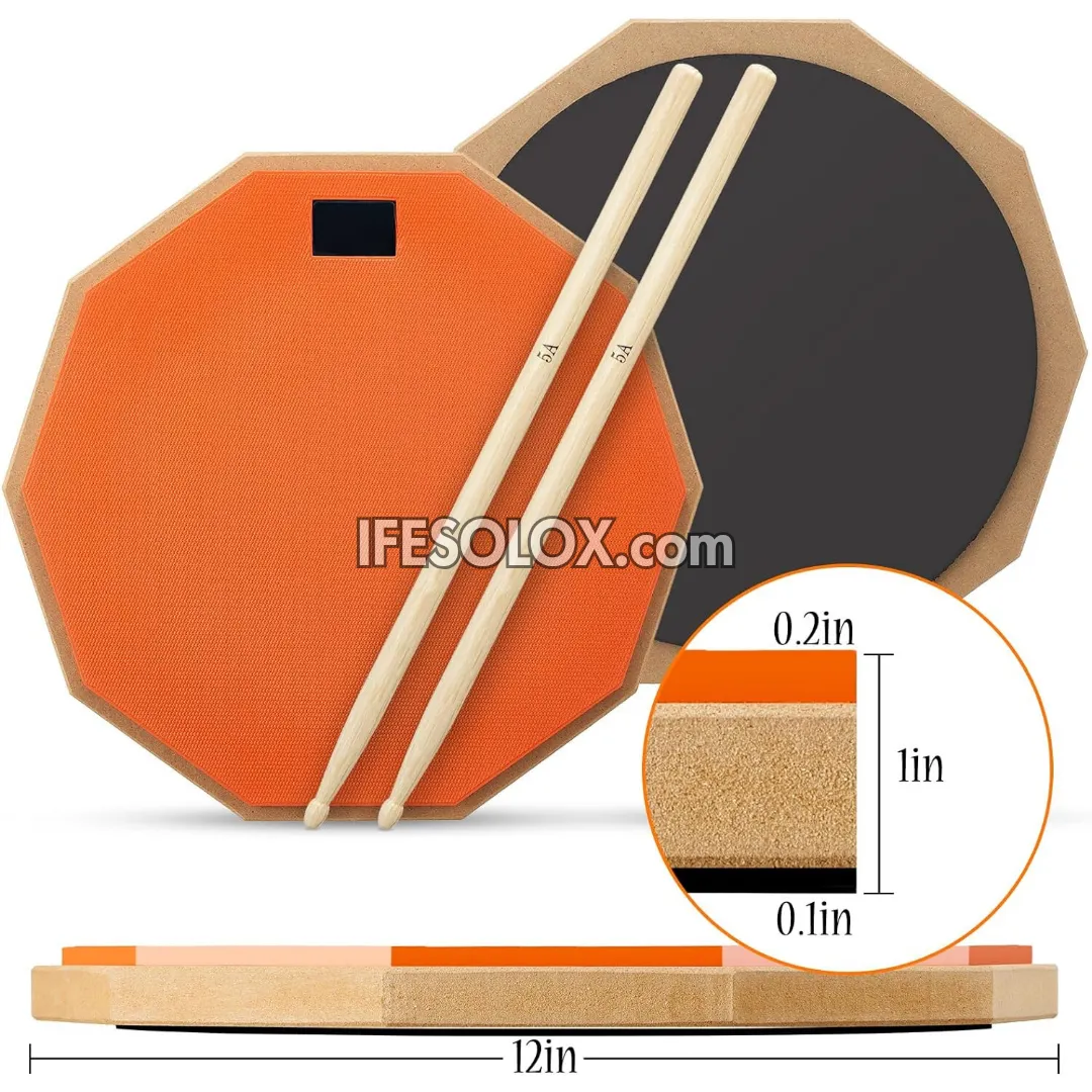 Premium 12-inch Snare Drum Double-Sided Silent Practice Pad with Sticks and Bag - Brand New