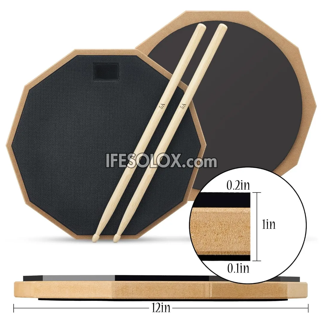 Premium 12-inch Snare Drum Double-Sided Silent Practice Pad with Sticks and Bag - Brand New