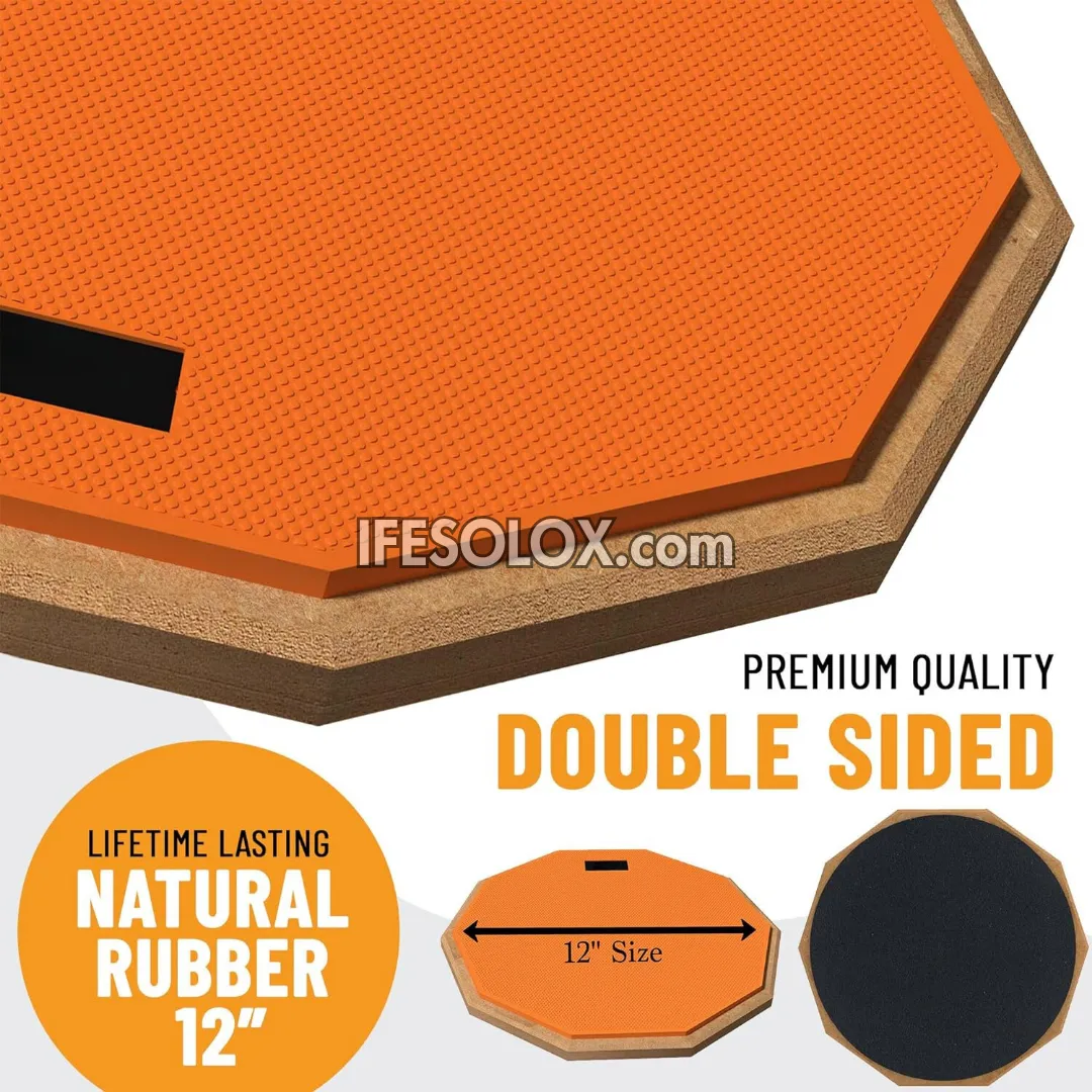 Premium Orange 12-inch Snare Drum Double-Sided Silent Practice Pad - Brand New