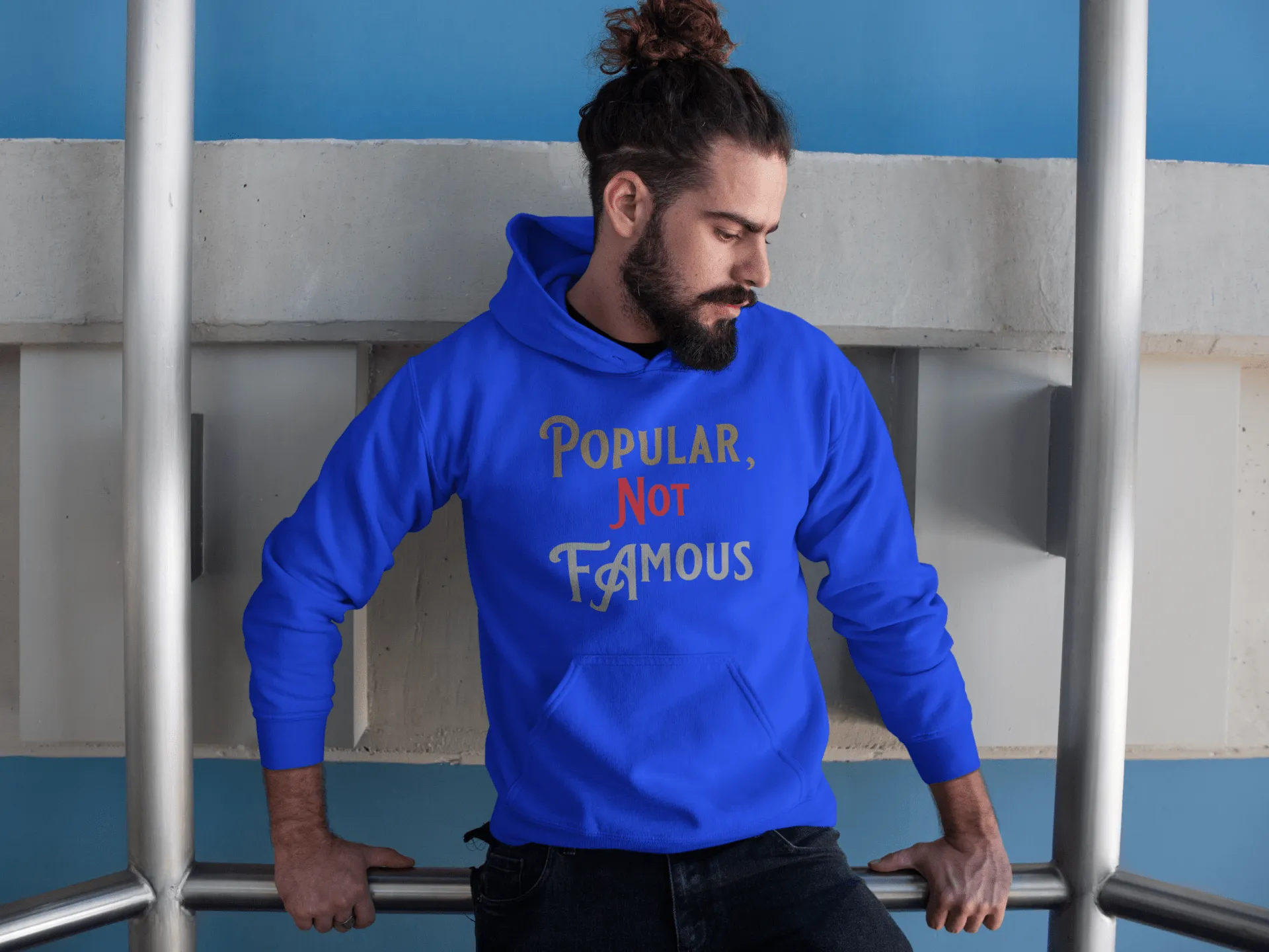 Pullover Style Graphic Hoodie w/ “Popular Not Famous” Design