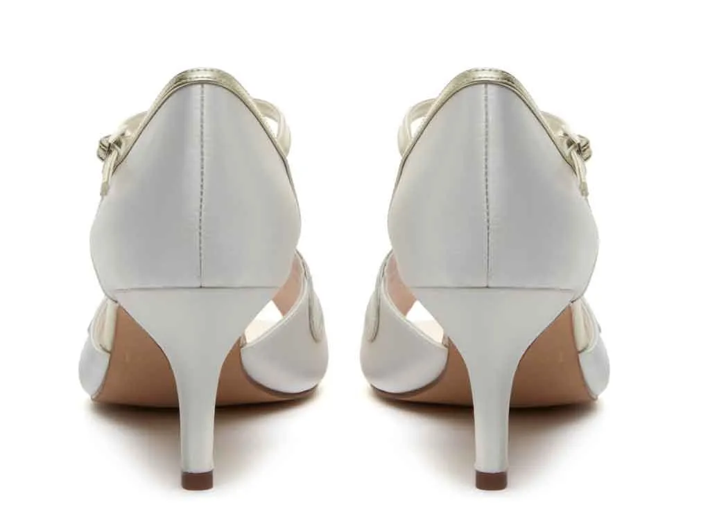 Rainbow Club Harlow Ivory Satin Heels With Gold Detailing