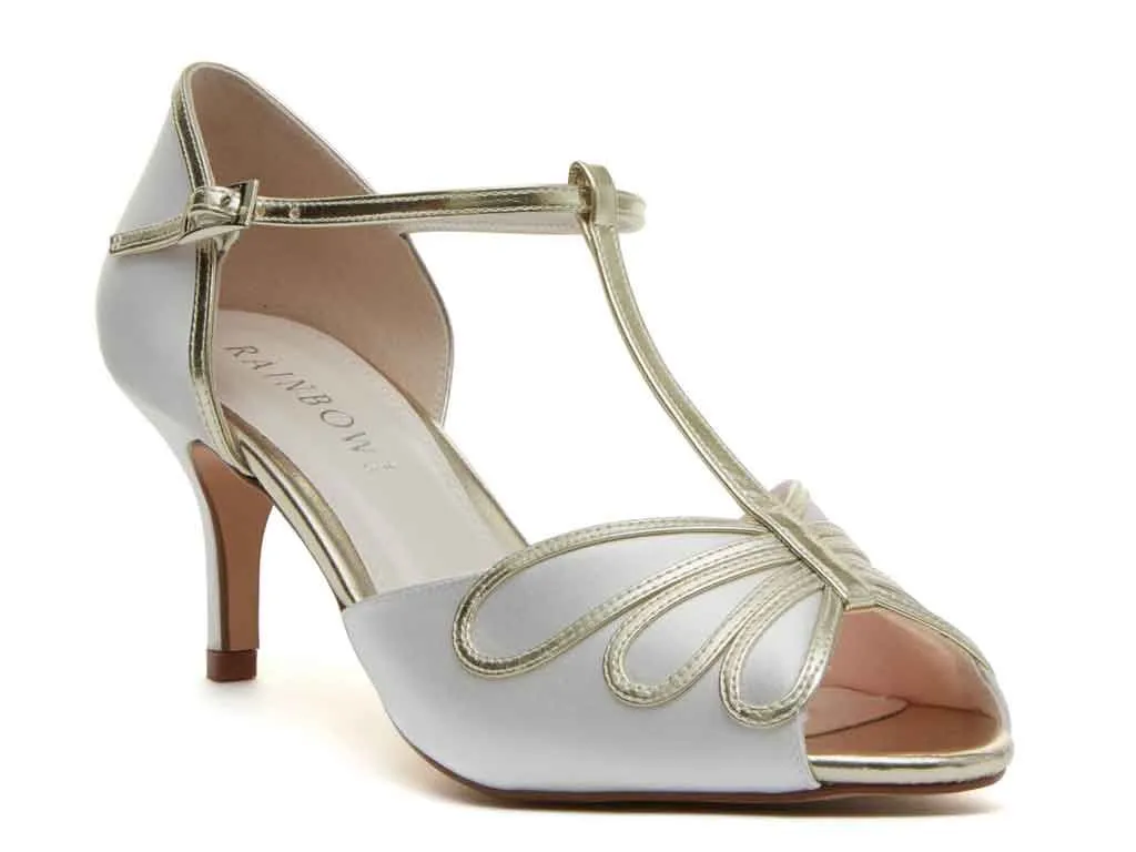 Rainbow Club Harlow Ivory Satin Heels With Gold Detailing