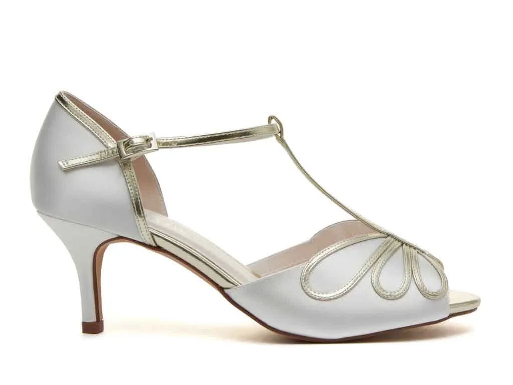 Rainbow Club Harlow Ivory Satin Heels With Gold Detailing