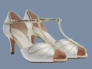 Rainbow Club Harlow Ivory Satin Heels With Gold Detailing