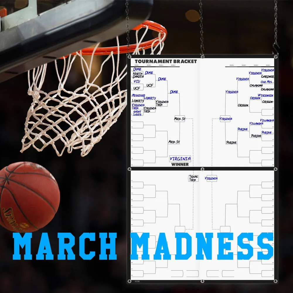 Reusable March Madness Bracket Poster - 64 Player Dry Erase Board Brackets Poster Set is