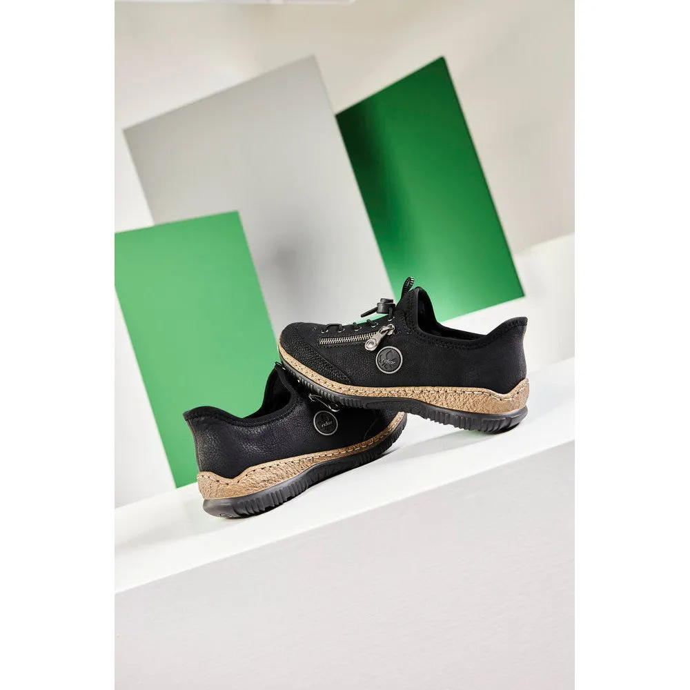 Rieker N3267-01 Ladies Black Hands Free Slip On Shoes