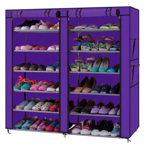 RONSHIN Shoe Cabinet 6-layer Double-row 12-Compartment Shoe Organizer Purple