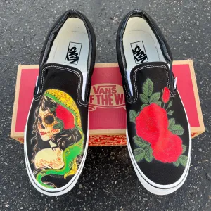 Roses Skull Woman - Custom Slip Ons