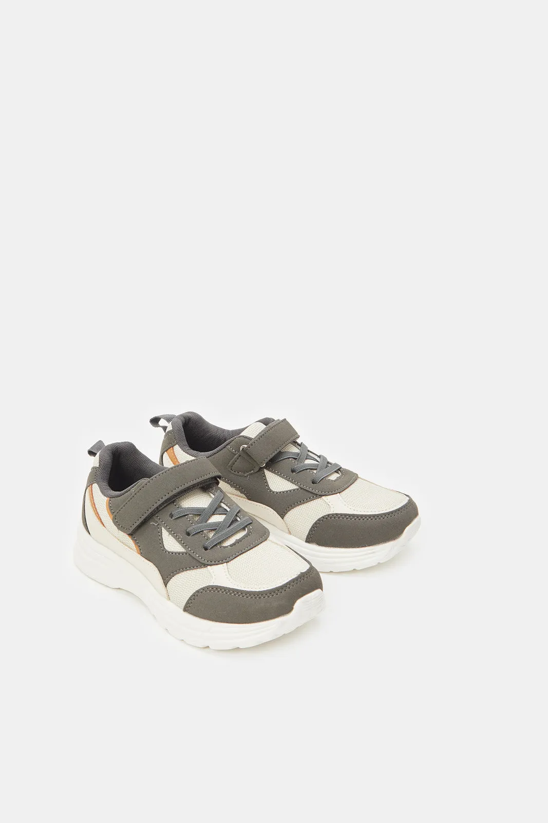 Senior Boys Beige Material Block Chunky Trainer