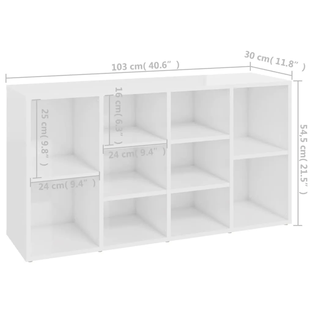 Shoe Bench High Gloss White 103x30x54.5 cm Chipboard