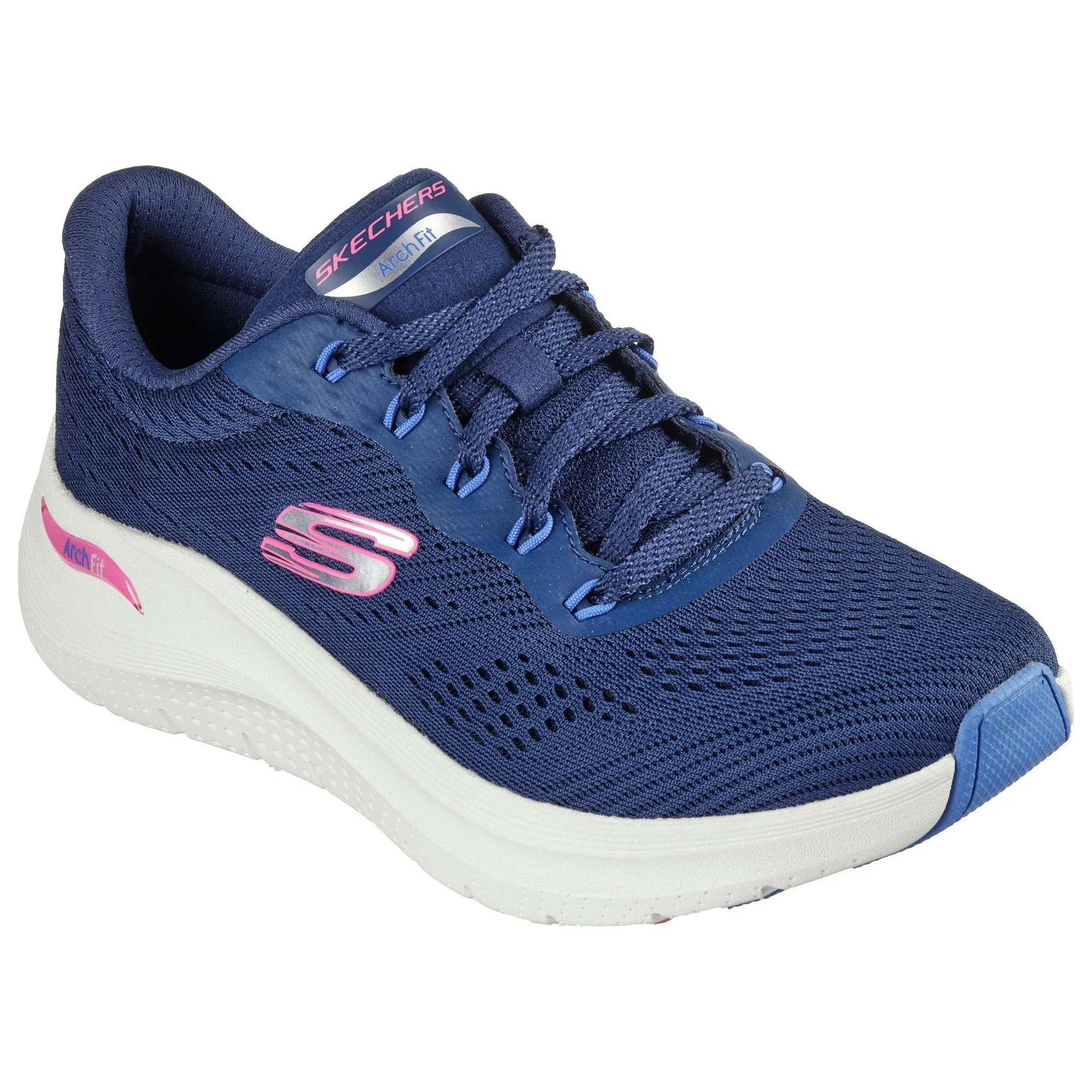 Skechers 150051 Arch Fit 2.0 - Big League Ladies Navy Multi Textile Vegan Arch Support Lace Up Trainers