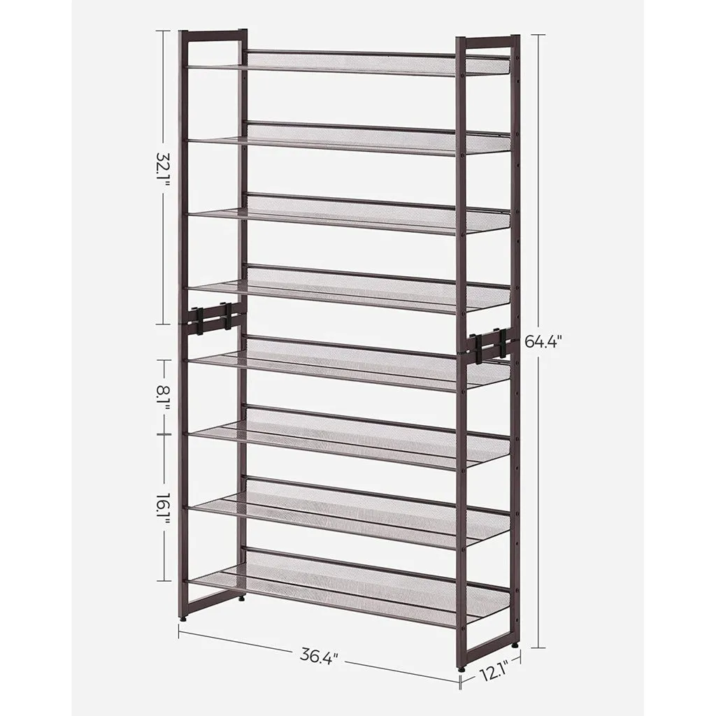 SONGMICS 8-Tier Shoe Rack Storage 32 pairs with Adjustable Shelves Bronze LMR08A