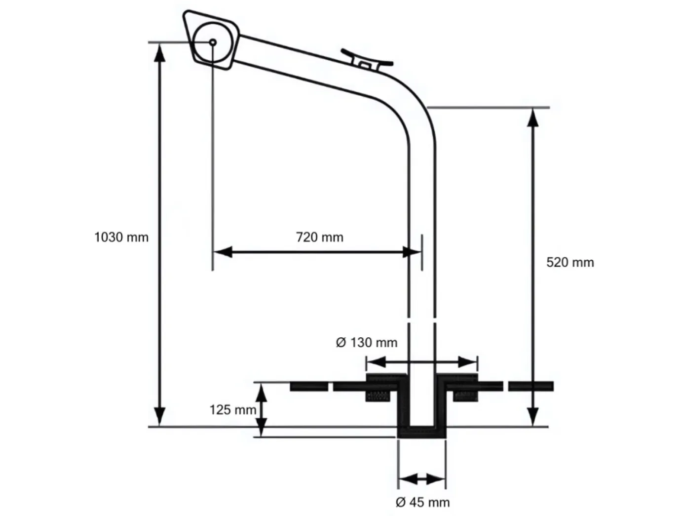 Stainless Steel  Davits Fixed (Pair) – 120kg Load, 900mm Height