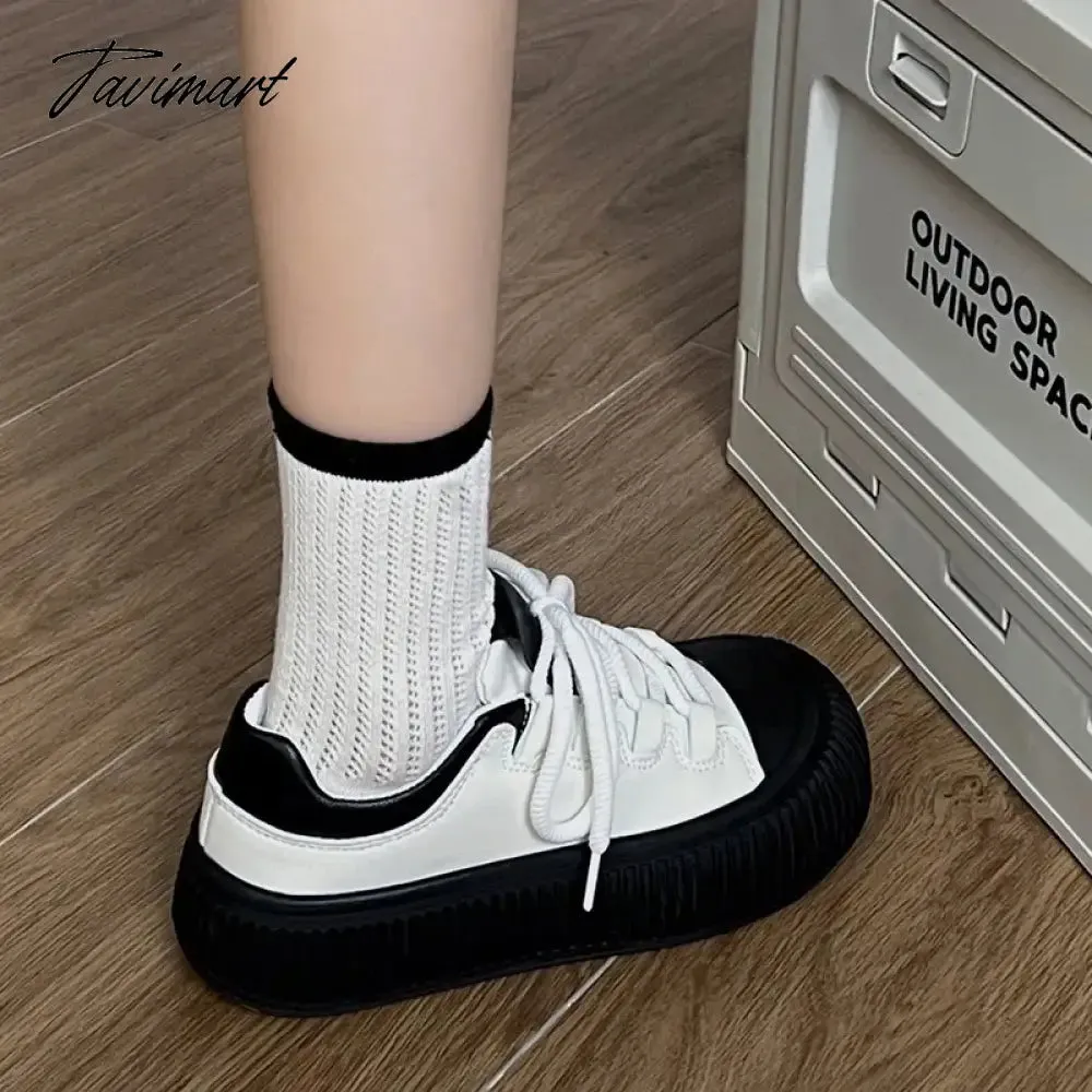 Tavimart Cute Womens Sports Shoes White Round Toe New Fashion Platform Casual Sneakers Low-top Vulcanized Original Ladies Footwear