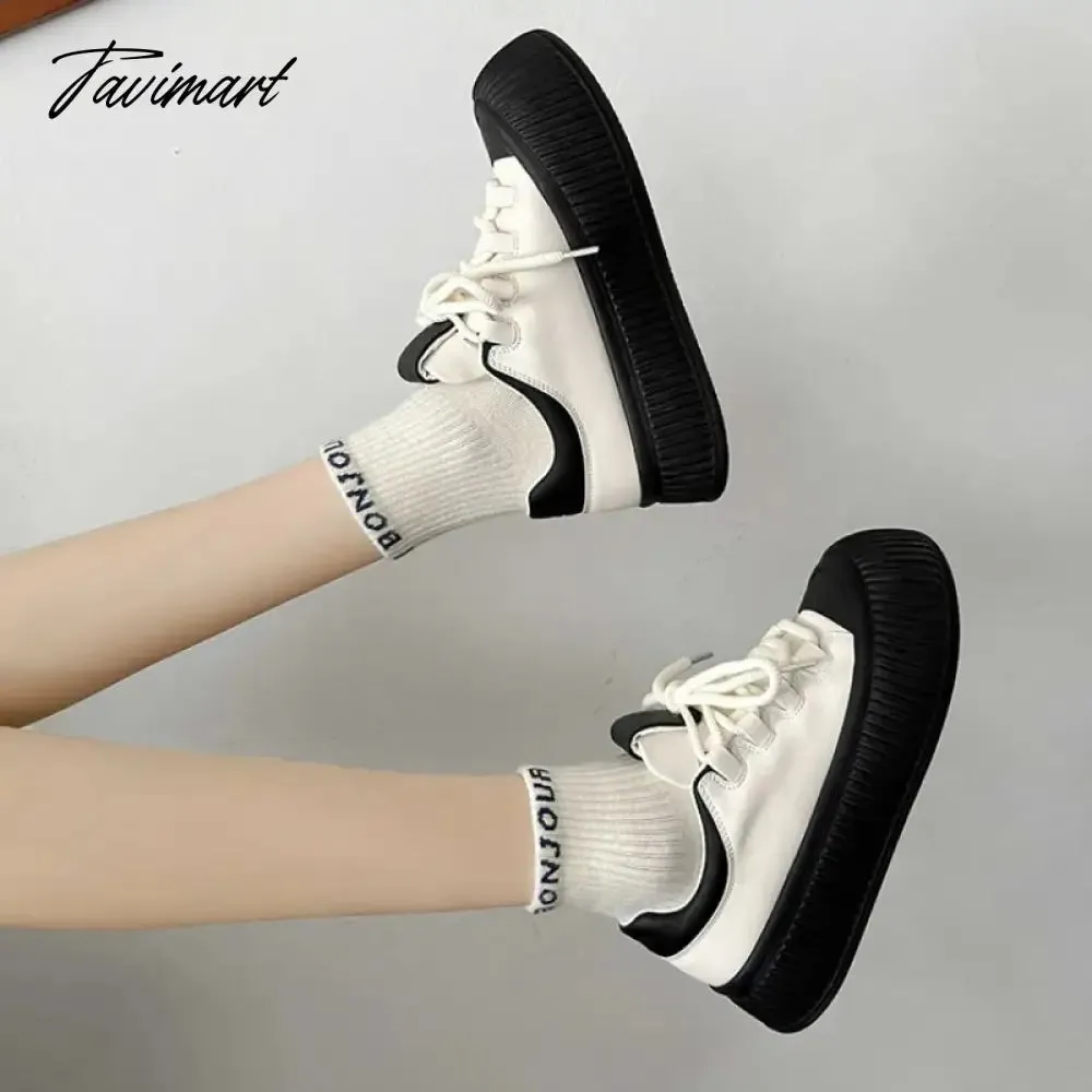 Tavimart Cute Womens Sports Shoes White Round Toe New Fashion Platform Casual Sneakers Low-top Vulcanized Original Ladies Footwear