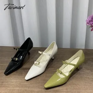 TAVIMART  Spring New Brand Women Dress Pumps Shoes Fashion Pointed Toe Shallow Mary Jane Shoes Thin High Heel Dress Pumps Sandeles