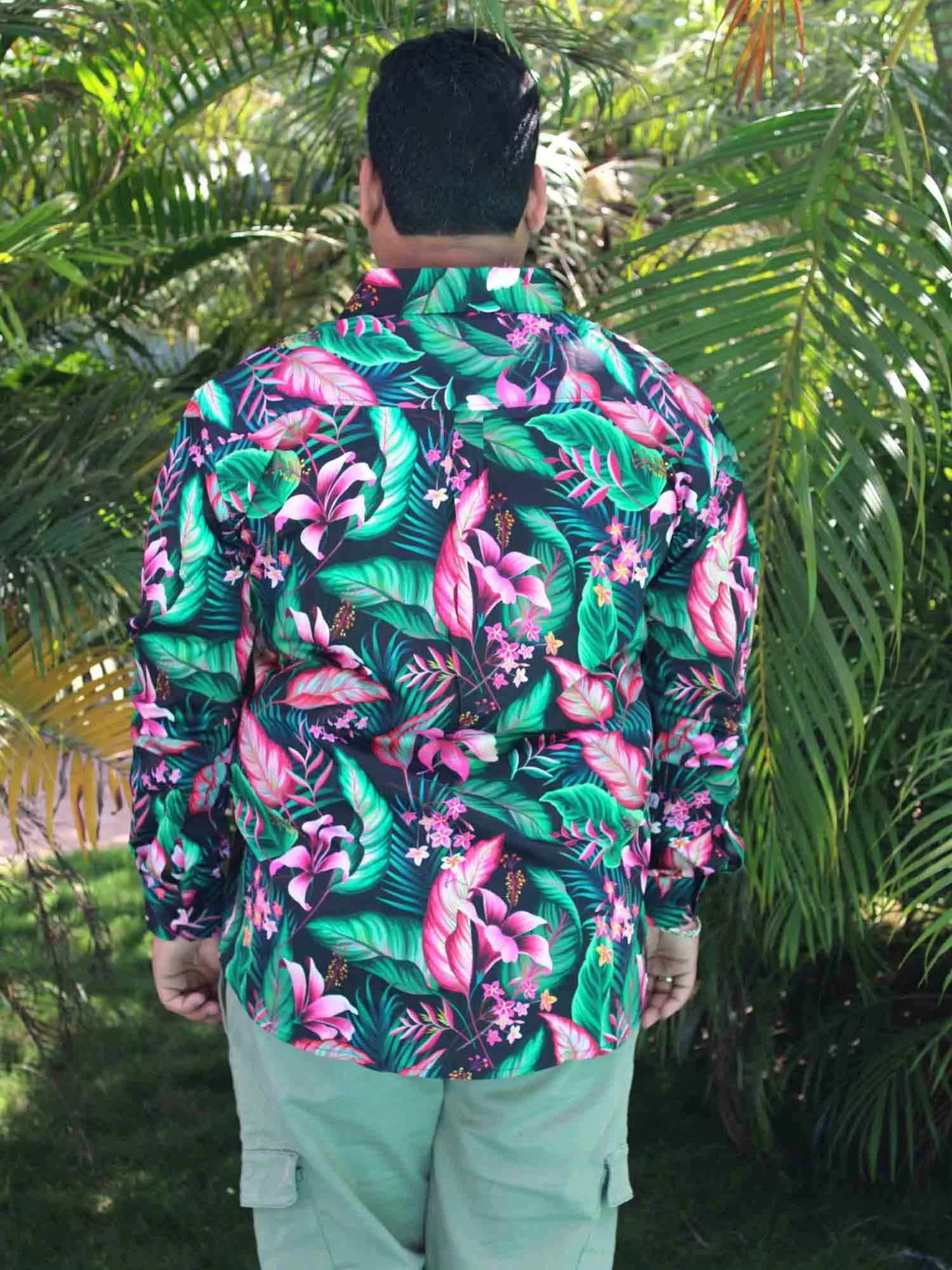 Tropical Jungle Printed Cotton Full sleeve Men's Plus size