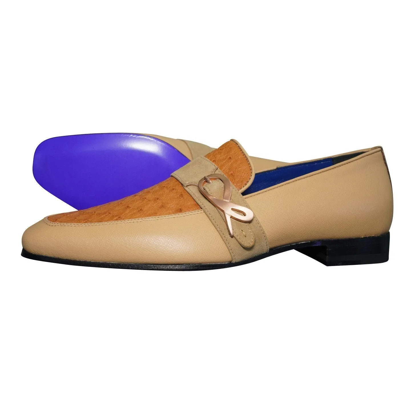 Tuscan Ostrich Monk Rose Gold Loafer