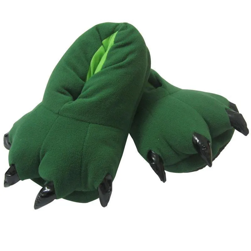 Unisex Animal Dinosaur green cosplay Kigurumi fleece slippers shoes