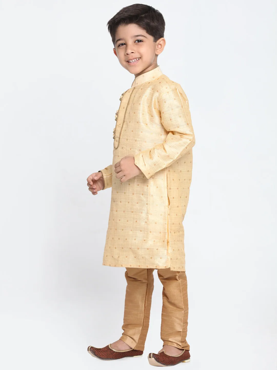 Vastramay Silk Blend Gold and Rose Gold Baap Beta Kurta Pyjama set