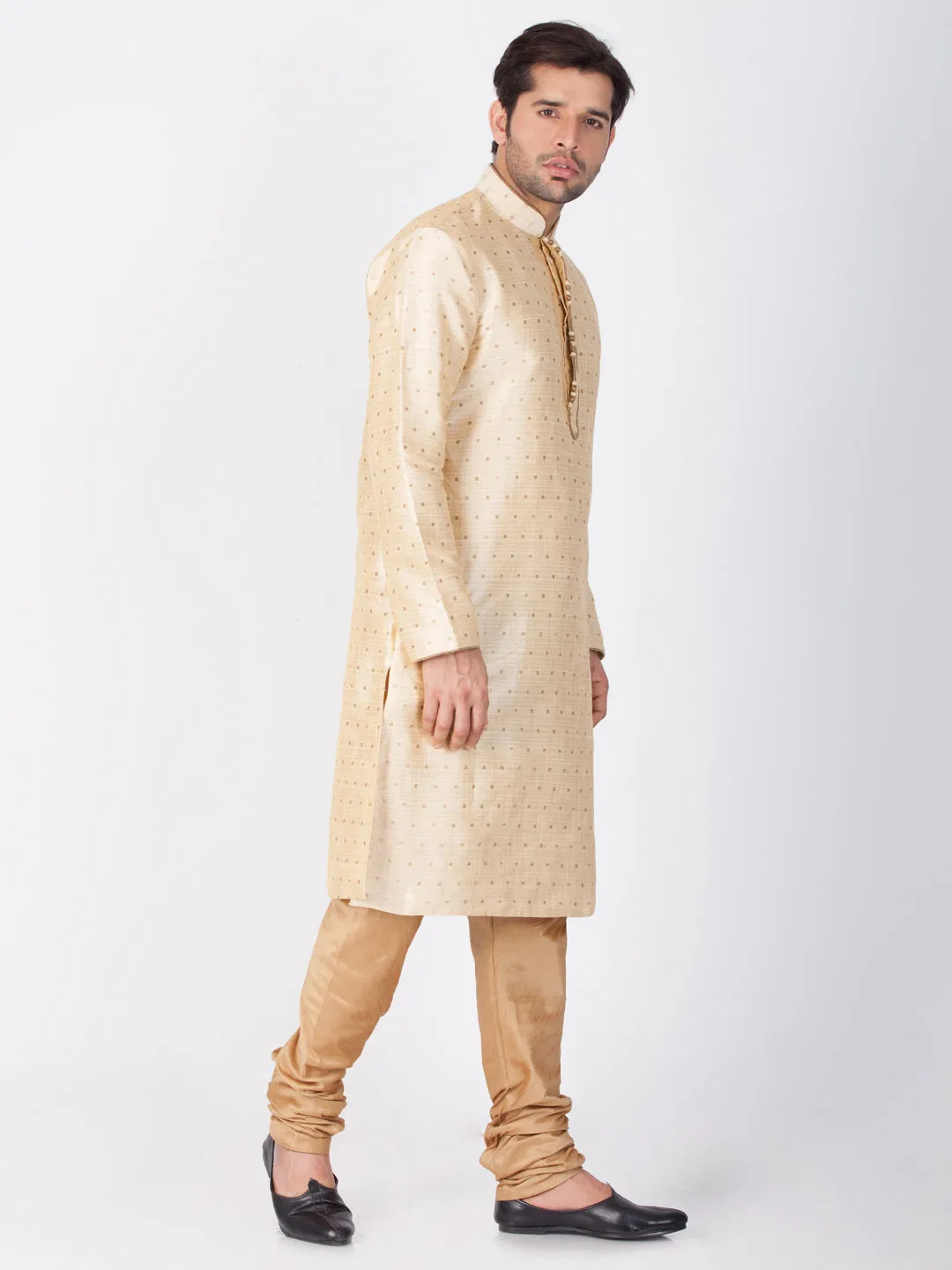 Vastramay Silk Blend Gold and Rose Gold Baap Beta Kurta Pyjama set