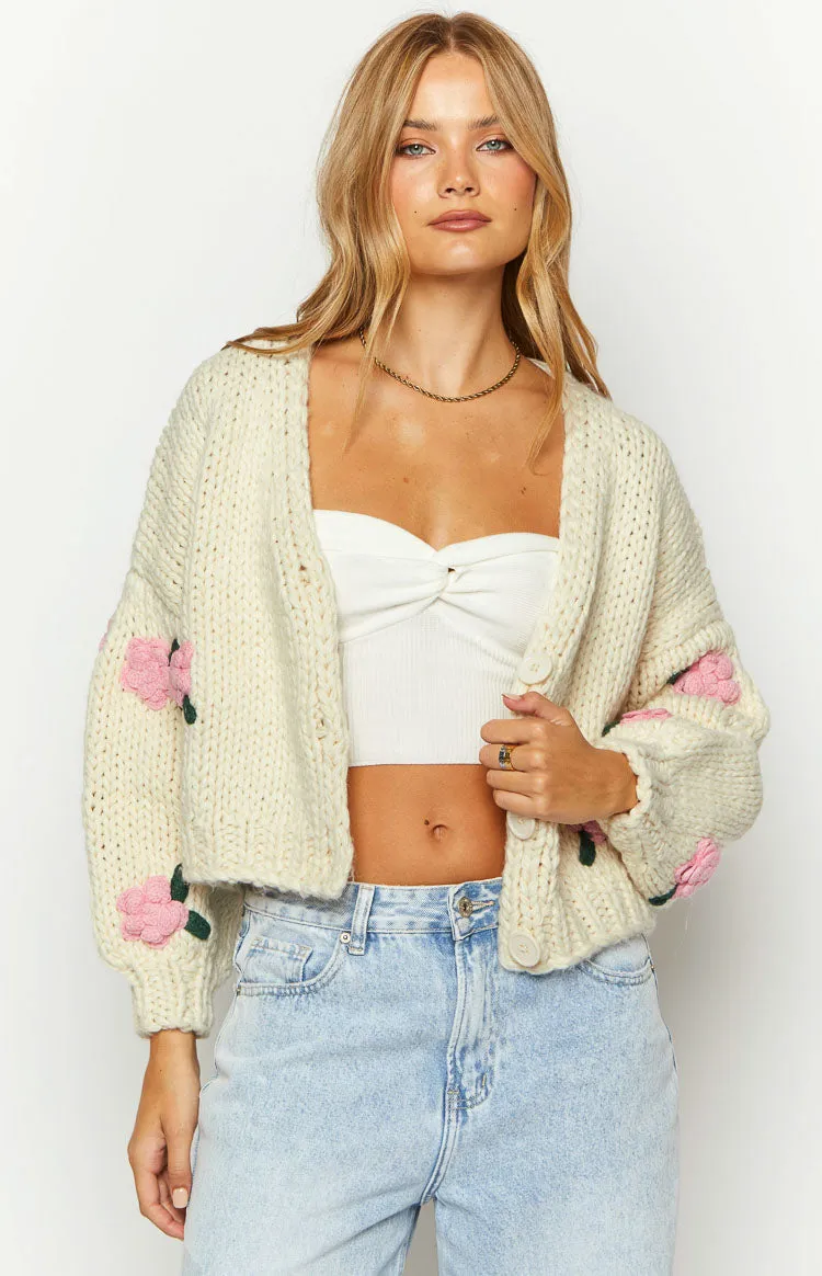 Vine White Rose Embellished Cardigan