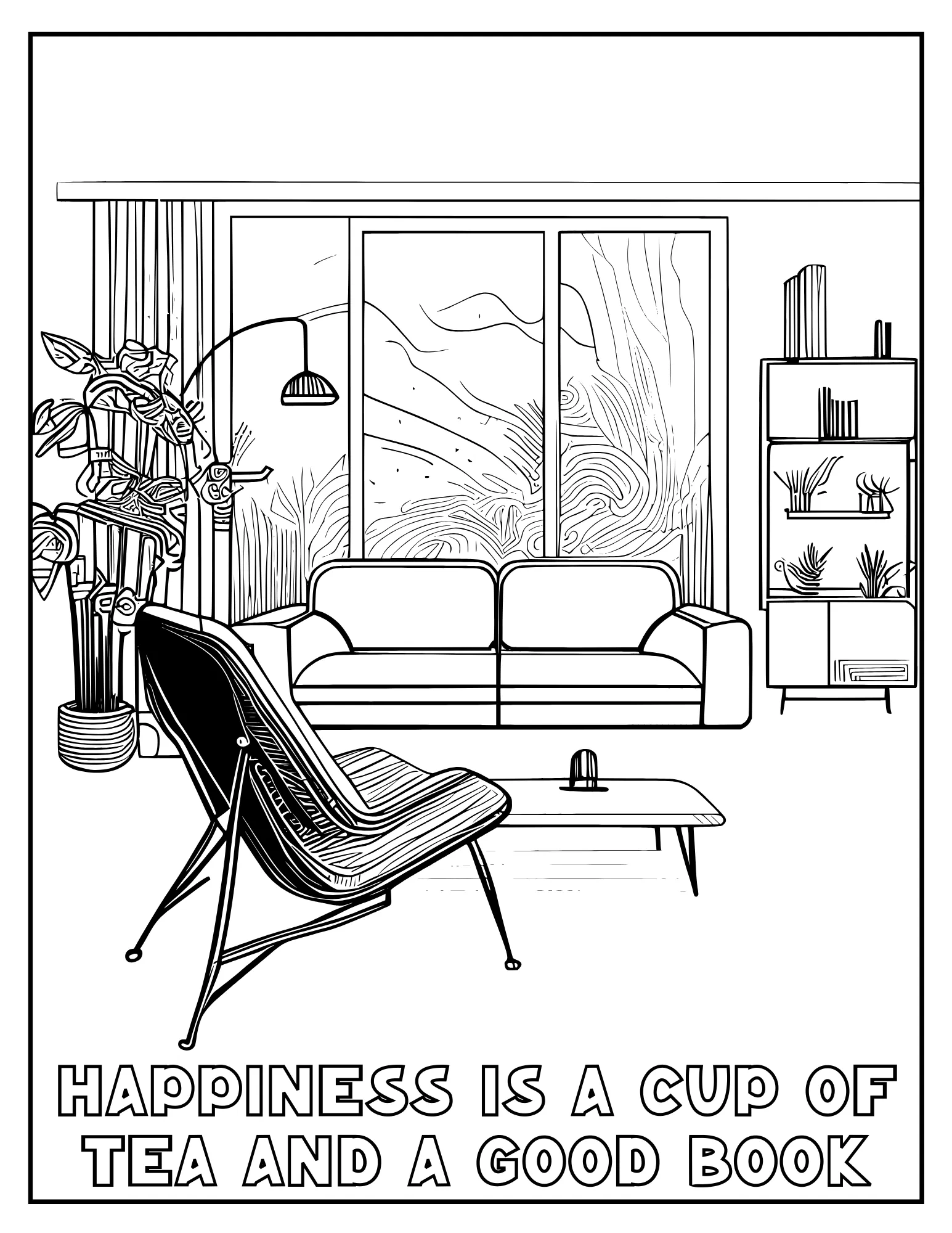 Warm and Peaceful Spaces: Printable Coloring Book PDF of Cozy Home Interiors