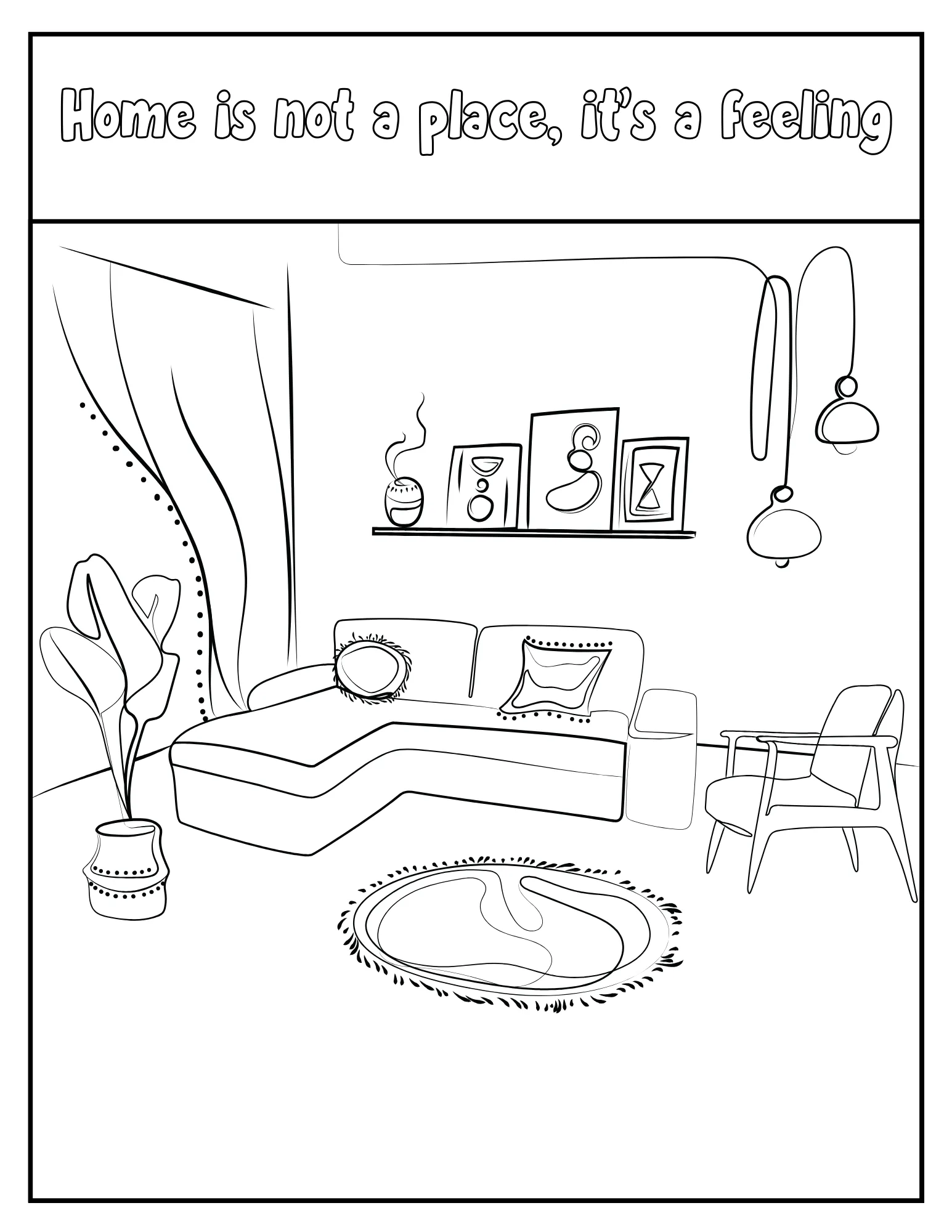 Warm and Peaceful Spaces: Printable Coloring Book PDF of Cozy Home Interiors