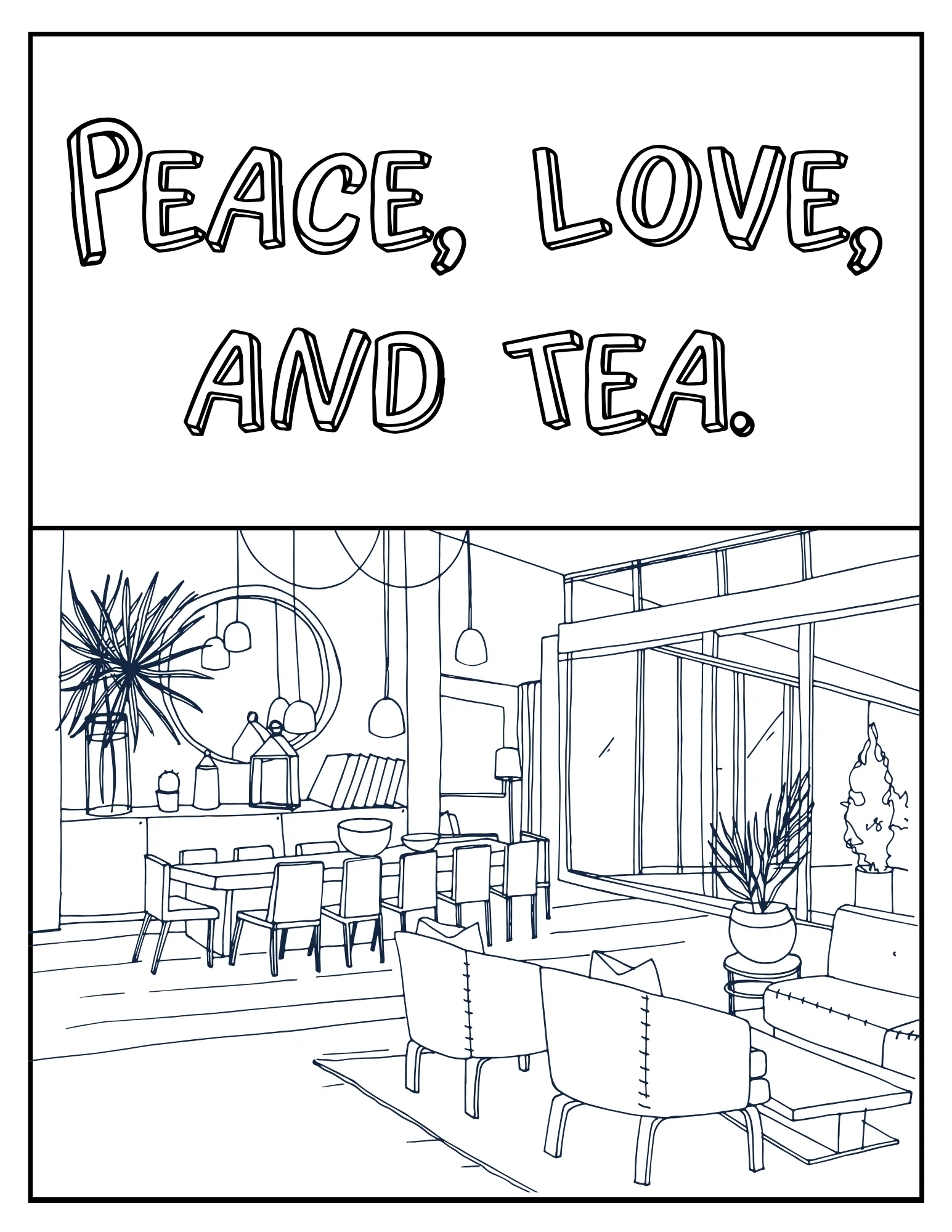 Warm and Peaceful Spaces: Printable Coloring Book PDF of Cozy Home Interiors