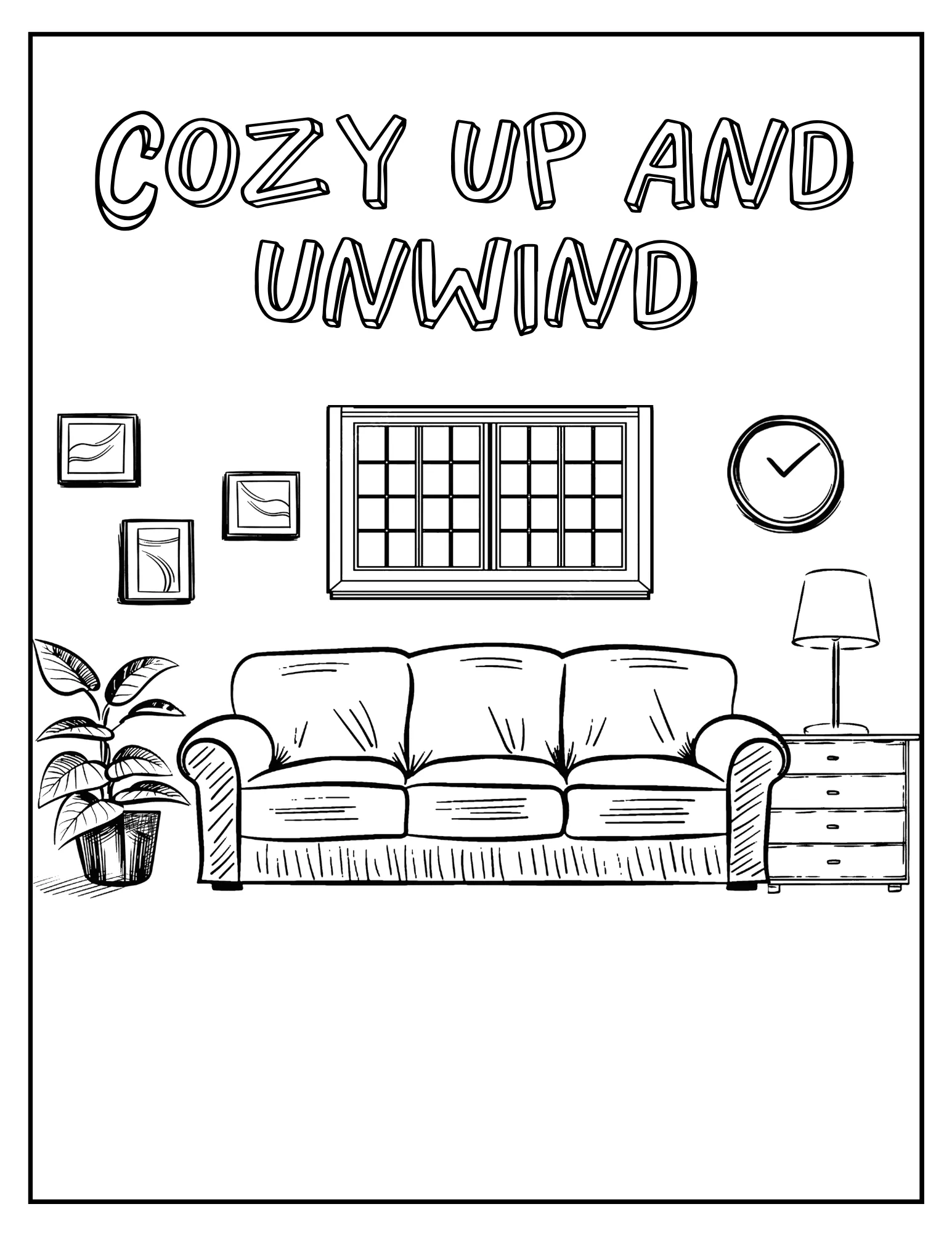 Warm and Peaceful Spaces: Printable Coloring Book PDF of Cozy Home Interiors