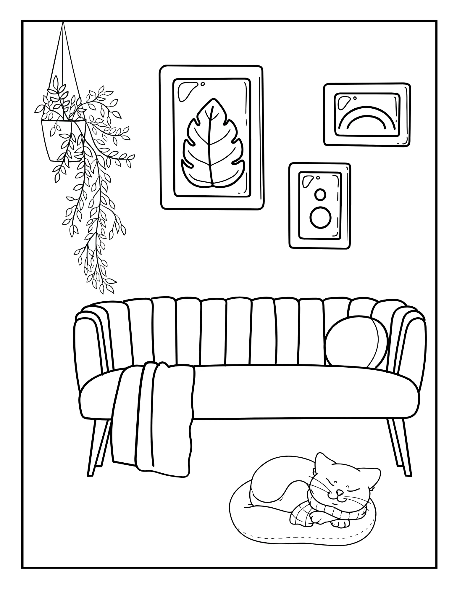 Warm Spaces: Printable Coloring Book of Cozy Home Interiors PDF for Adults